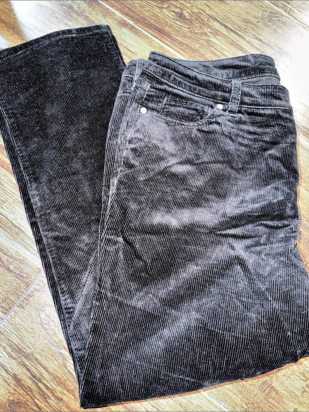 Style & Co Women Straight Leg Black Corduroy Pants Size 16P